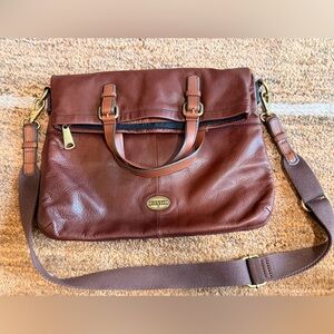 FOSSIL RARE Explorer Fold Over Leather Tote Bag in Espresso great condition